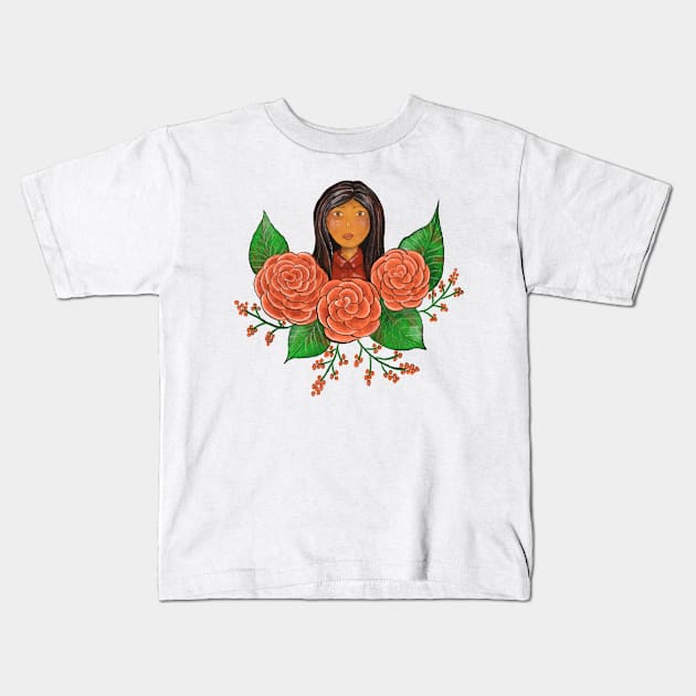 Girl in flowers Kids T-Shirt by feafox92